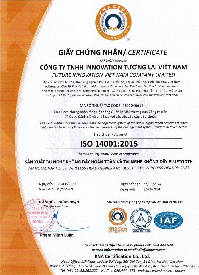MẪU GIẤY CHỨNG NHẬN ISO 14001:2015