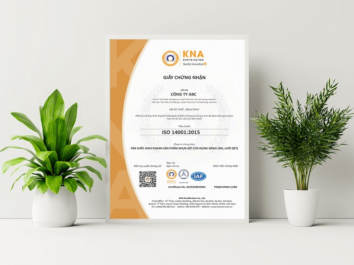 mẫu chứng nhận ISO 14001:2015
