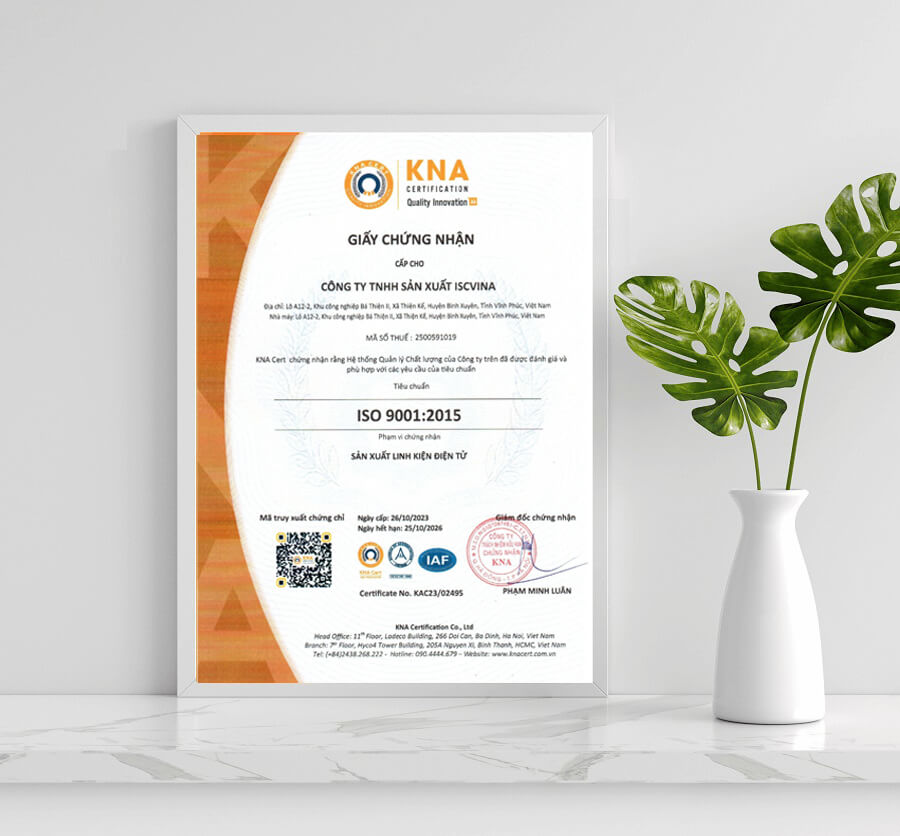 chứng nhận iso 9001:2015 cho công ty tnhh iscvina