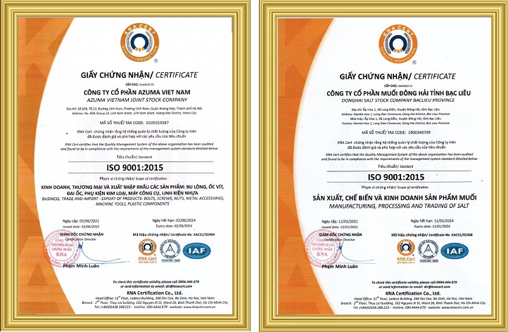 Mẫu giấy chứng nhận ISO 9001:2015