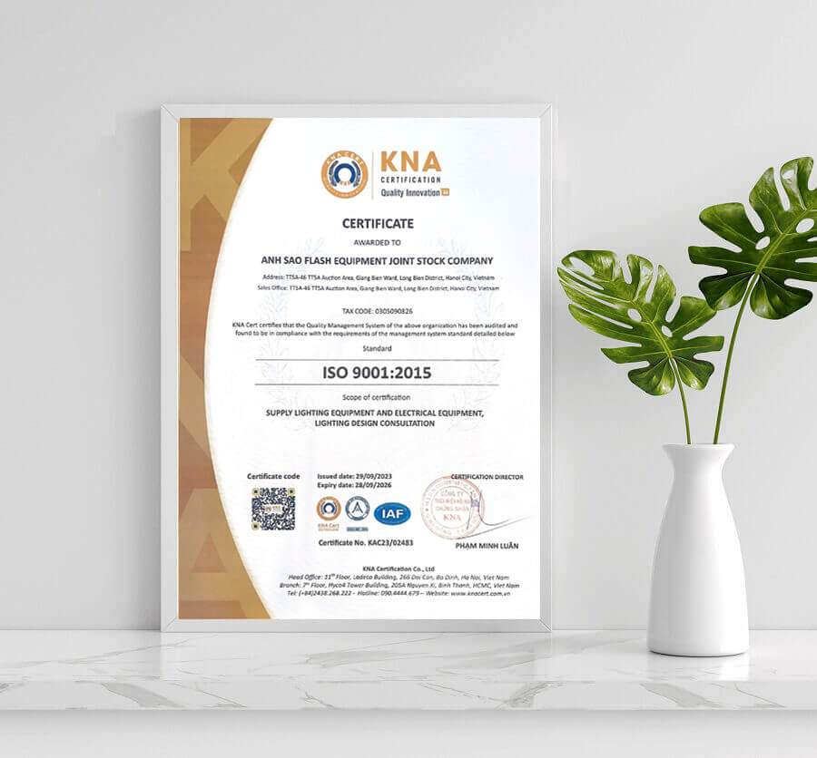 Cáp Chứng Nhận ISO 9001 cho Công ty Cổ Phần Thiết Bị Chiếu Sáng Ánh Sao 2 cong ty co phan thiet bi chieu sang anh sao 321